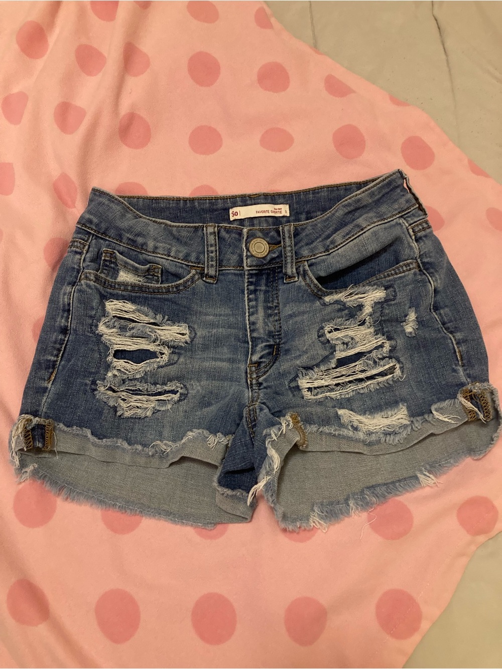 SO Distressed Rolled-Cuff Jean Shorts - Medium Blue